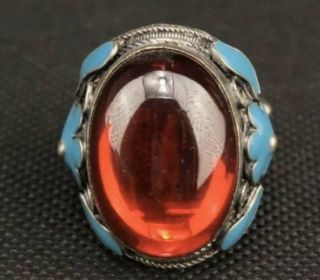 Stunning Antique Chinese silver/inlaid enamel cloisonne ring  3
