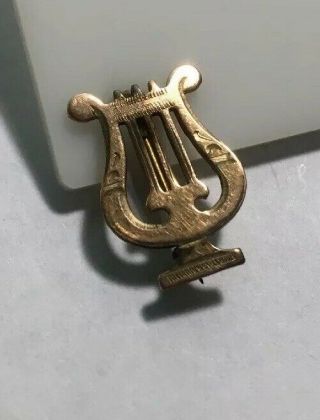 Vintage Antique French Fix Art Nouveau Harp 10k Gold Plated Lapel Pin Brooch