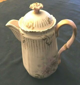 Antique Hand - Painted Ceramic Chocolate Pot
