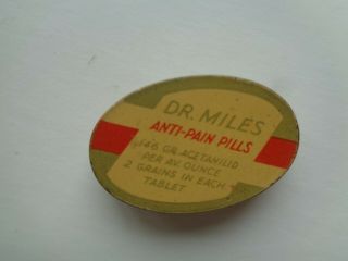 Dr.  Miles Oval Anti - Pain Pills Medicine Tin Vintage Rare Early 1920 ' s 3