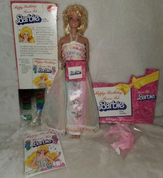 Vintage Barbie 1980 Happy Birthday Rhinestone Rainbow Dress Accessories Doll