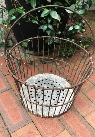 Vintage Large Primitive Metal Wire Egg Basket Fruit Basket