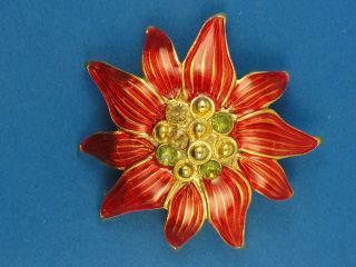 Large Rare Christopher Radko Enamel Flower Pin Brooch 2 "