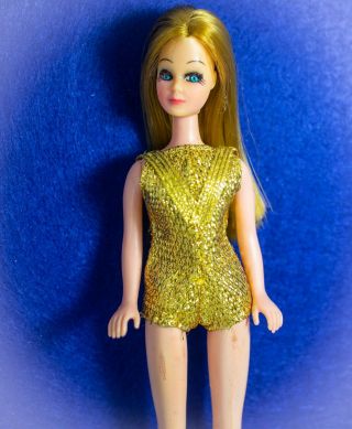 Vintage Topper Dawn Doll In Gold Beauty Pageant Bathing Suit