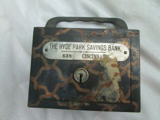 Vintage Antique Metal Coin Bank Savings Bank Hyde Park Cincinnati Oh 1901