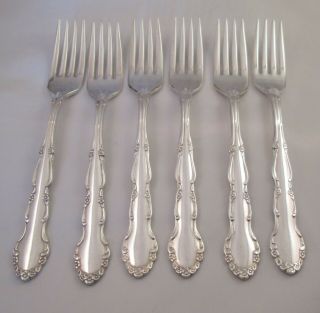 A Vintage Set Of 6 Silver Plated Dessert Forks By Oneida - Dover Pattern