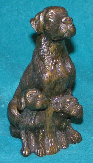 Rare Vintage Bronze Dog Mom,  2 Pups Lab,  English Mastiff? Brass Cast Figure Statue