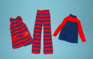 Vintage Mattel Barbie Francie & Casey Red & Blue Striped 3 Pc Outfit 1965 Exc