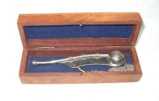 Vintage Hellenic Navy Naval Bosun’s Boatswains Pipe Whistle W/wooden Case