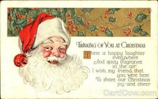 Santa Claus Thinking Of You At Christmas Antique Postcard 1c Stamp Vintage