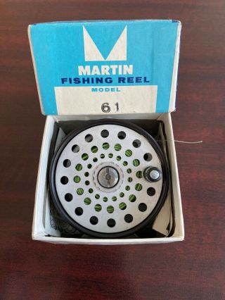 Vintage Martin 61 Fly Fishing Reel With Line.  Tackle Box