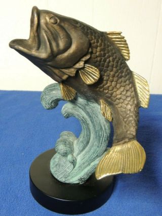 Vintage Bronze Large Mouth Bass Metal Sculpture - Brass Fishing Sculpture