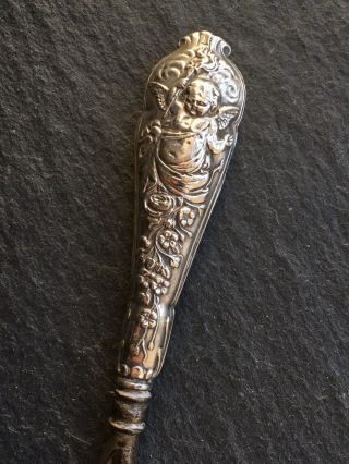Antique Solid Sterling Silver Handled Shoe Horn With Cherub Decoration