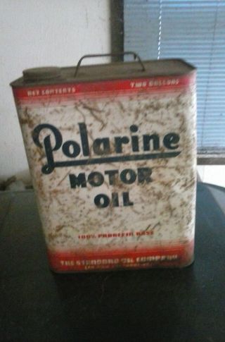 Rare Vintage 2 Gallon Polarine Sae 20w Motor Oil Can Petroliana Empty