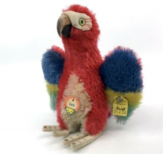 Steiff Lora Macaw Parrot Bird Mohair Plush 12cm 5in Id Button Tags 1960s Vtg