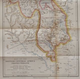 1895 Nyasasland Malawi British Central Africa Protectorate Johnston,  Map