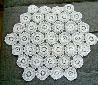 Vintage White Cotton Hand Worked Crochet Lace Table Mat/doily 18 " Diam.
