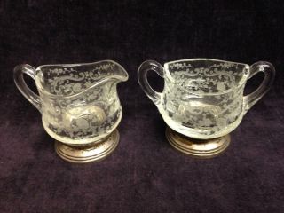 Chantilly Creamer And Sugar Bowl Sterling Silver Glass Sheffield Silver Co 1940