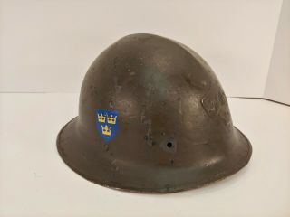 Vintage Swedish Wwii Era - Military Helmet With Chin - Strap - No Liner - Rare