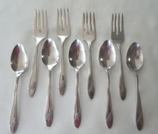 9 Pc Vtg Queen Bess Tudor Plate Oneida Community Silverware Spoons & Salad Forks