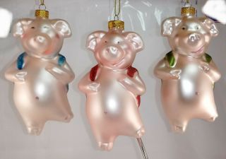 Rare 3 Three Little Pigs Set Glass Ornament Christmas Decoration Figurine