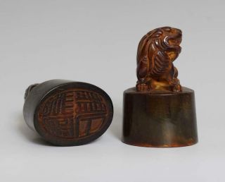 Two Old Antique Chinese Ox Horn Seal Stamp