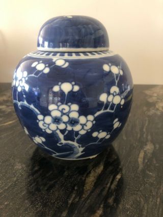 Chinese Porcelain Ginger Jar Hand Painted Prunus Blue And White China 6”