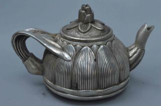 Collectable Handwork Old Miao Silver Carve Beauty Lotus Auspicious Decor Tea Pot 3