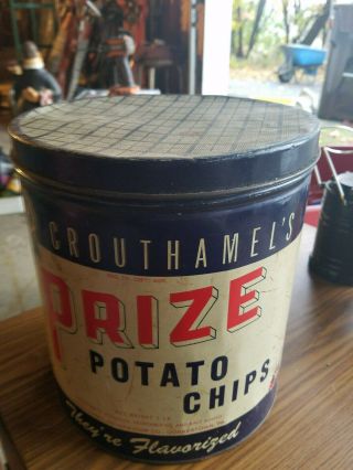 Rare Vintage " Prize Crouthamels " Metal Potato Chip Can W/lid