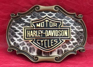 Vtg Rare N.  O.  S.  1978 Snake Skin Harley Davidson Motorcycles Raintree Belt Buckle