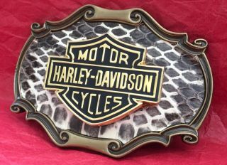 VTG Rare N.  O.  S.  1978 Snake Skin HARLEY DAVIDSON MOTORCYCLES Raintree BELT BUCKLE 2