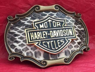 VTG Rare N.  O.  S.  1978 Snake Skin HARLEY DAVIDSON MOTORCYCLES Raintree BELT BUCKLE 3