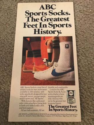 Vintage 1979 Abc Sports Socks Poster Print Ad W/ Nike Running Shoes Waffle Rare