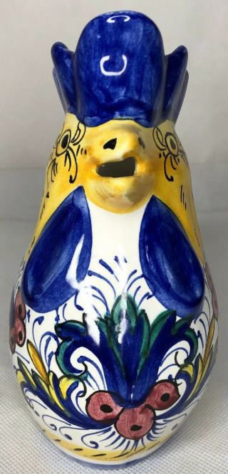 Rare Deruta Italian Pottery Rooster Small Pitcher Creamer Signed Blue Yellow Red 3