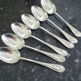 Vintage Silver Plate Epns A1 Pretty 6 Table Serving Spoons Gleaming 8.  5 Inch