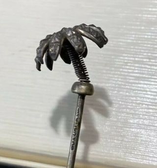 Antique Hat Pin Art Victorian Sterling Silver French Trembler Palm Tree Tremor
