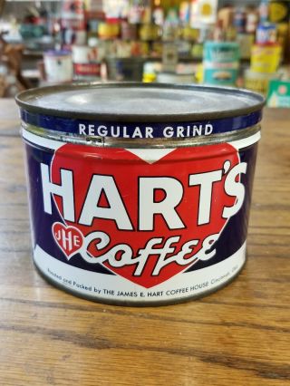 Rare Vintage Harts Coffee 1 Lb Key Wind Tin Can Heart Cincinnati Oh Valentine 