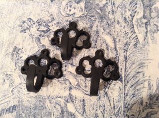 Set Of 3 Vintage French Black Metal Hooks - Coat,  Key (2674b)