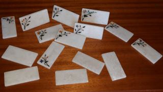 Rare Antique Pietra Dura Table Name Place Cards White Marble Pietra Dura Tablet