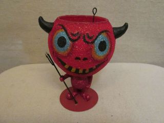 Rare Retired Dept 56 Halloween Glitter Red Devil Glass Tealight Candle Holder