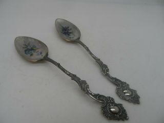 Antique Russian 900 Silver & Enamel Tea Spoons Stamped 84
