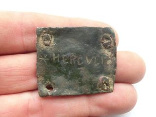 Ancient Roman Bronze Tablet With Inscription Hercvli,  Top,
