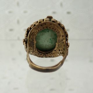 Antique Victorian Brass Green Peking Glass Size 5 1/2 ADJ Ring 3