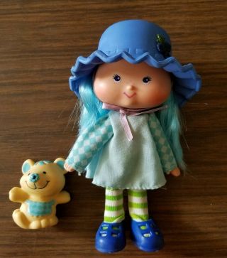 Vintage Strawberry Shortcake Blueberry Muffin Doll With Pet Cheesecake Flat Hand