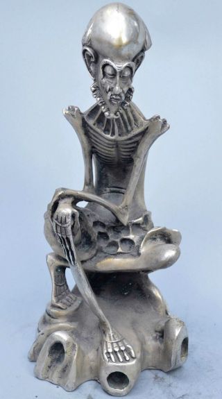 Collectable Decor Old Miao Silver Carve Pray Arhat Buddha Lucky Souvenir Statue