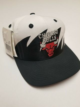 Nwt Vtg 90s Chicago Bulls Logo 7 Sharktooth Snapback Hat Og Rare White Black