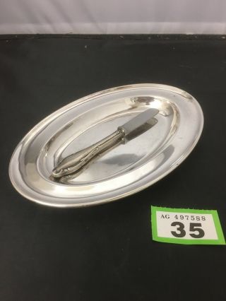 Small Silver Plated Serving Tray/ Plate With Butter Knife Made In Sheffield
