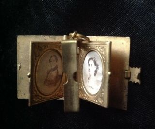 Rare Antique Miniature French Photo Book Pendant Charm Dolls House Lady Brass