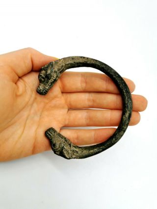 Rare Roman Ca.  300 Ad Bronze Bracelet With Ram Head Terminals - R816