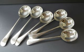 6 Vintage Frank Mills & Co Silver Plated Old English Pattern Soup Spoons